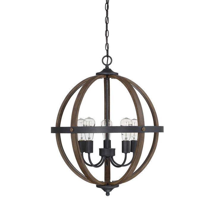Meridian - M70041WB - Five Light Chandelier - Mchan - Wood with Black