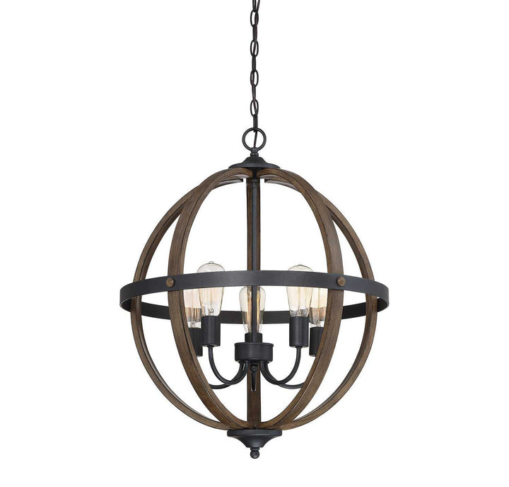 Meridian - M70041WB - Five Light Chandelier - Mchan - Wood with Black