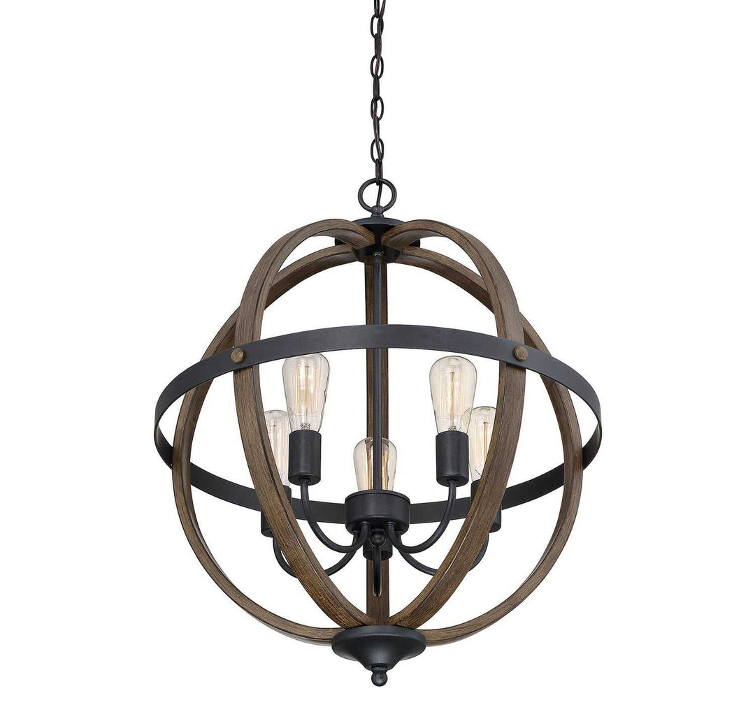 Meridian - M70041WB - Five Light Chandelier - Mchan - Wood with Black