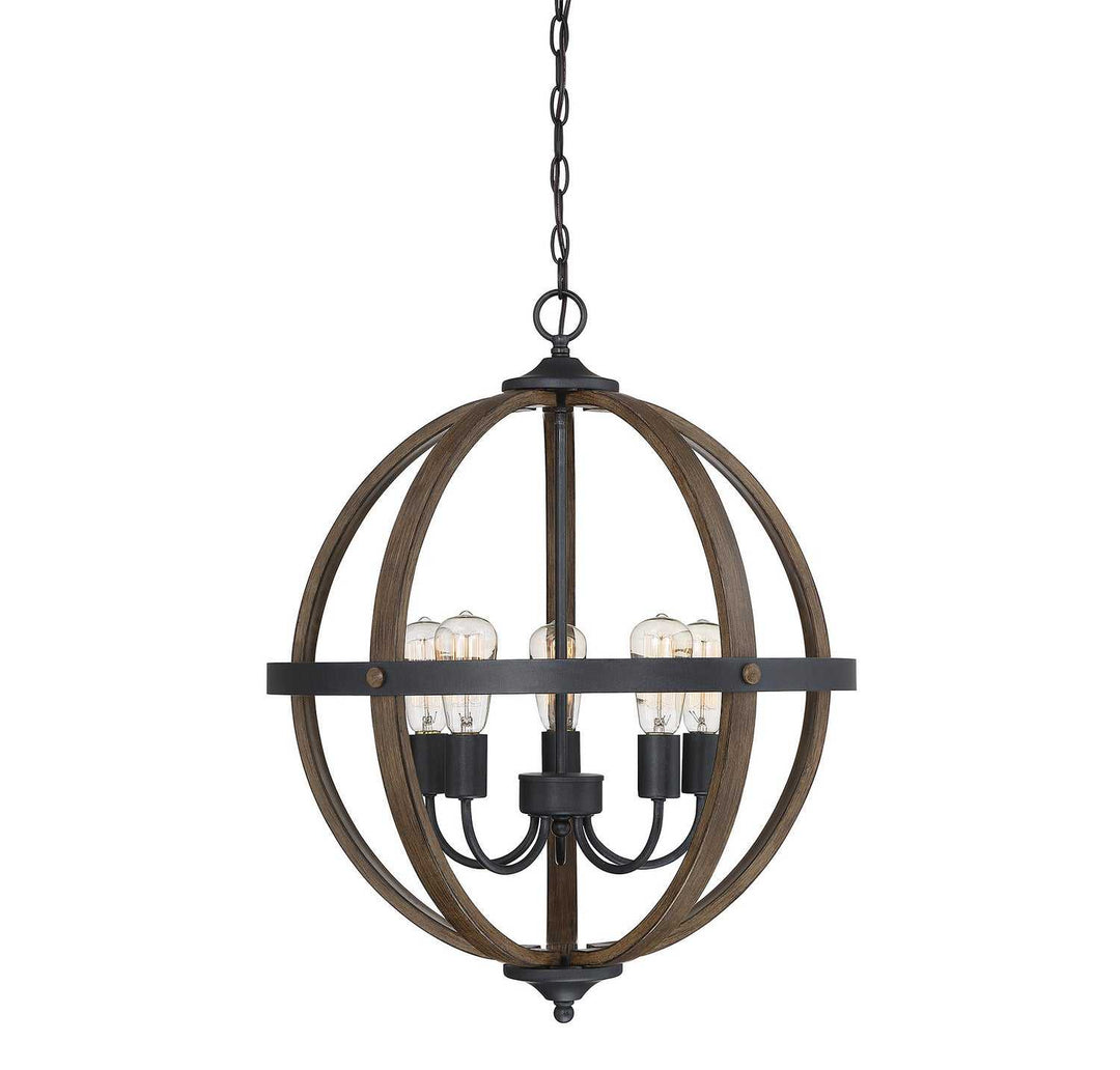 Meridian - M70041WB - Five Light Chandelier - Mchan - Wood with Black