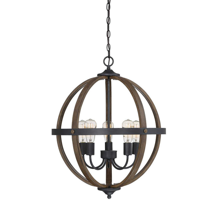 Meridian - M70041WB - Five Light Chandelier - Mchan - Wood with Black