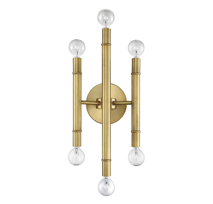 Meridian - M90018NB - Six Light Wall Sconce - Mscon - Natural Brass