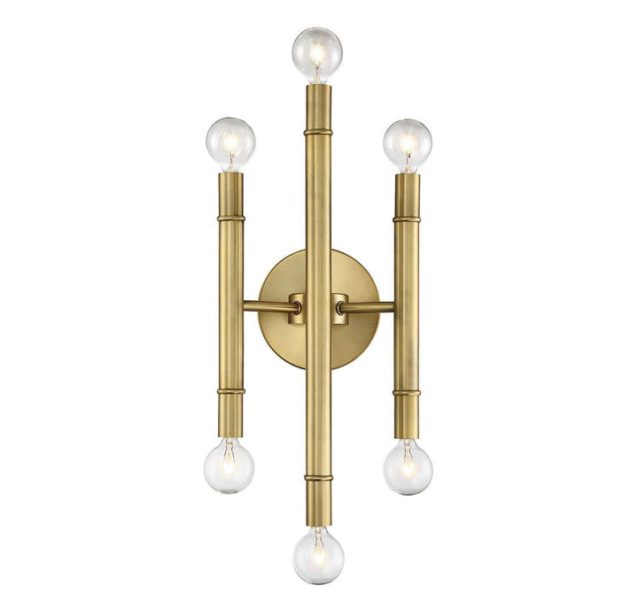 Meridian - M90018NB - Six Light Wall Sconce - Mscon - Natural Brass