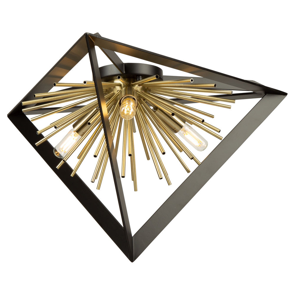 Artcraft Canada - AC11442 - Three Light Flush Mount - Sunburst - Matte Black & Satin Brass
