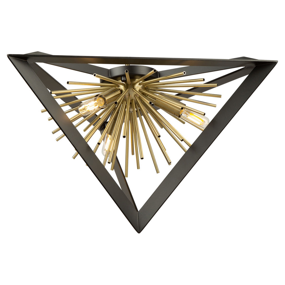 Artcraft Canada - AC11442 - Three Light Flush Mount - Sunburst - Matte Black & Satin Brass