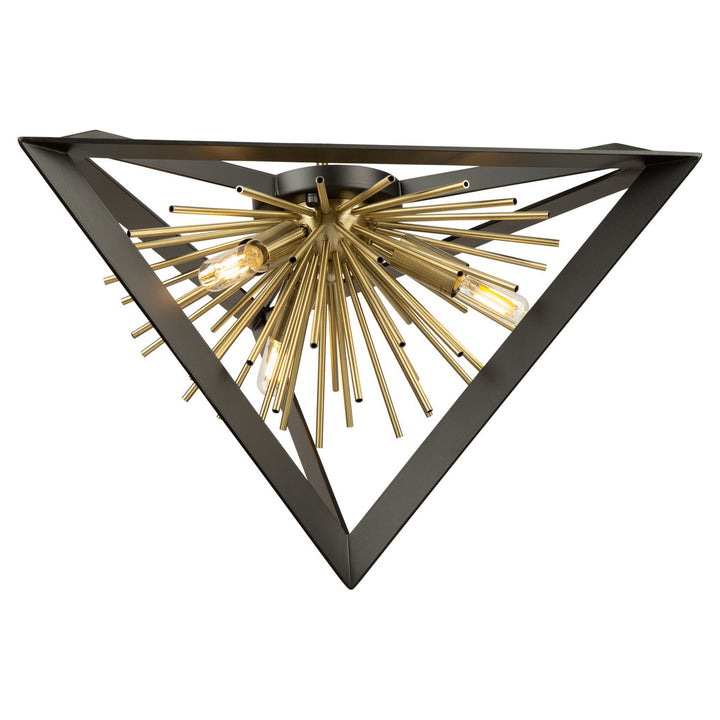 Artcraft Canada - AC11442 - Three Light Flush Mount - Sunburst - Matte Black & Satin Brass