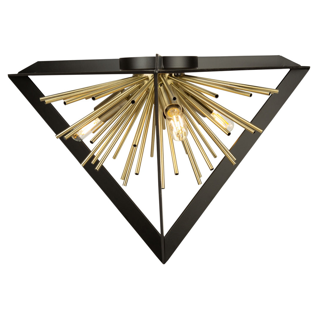 Artcraft Canada - AC11442 - Three Light Flush Mount - Sunburst - Matte Black & Satin Brass