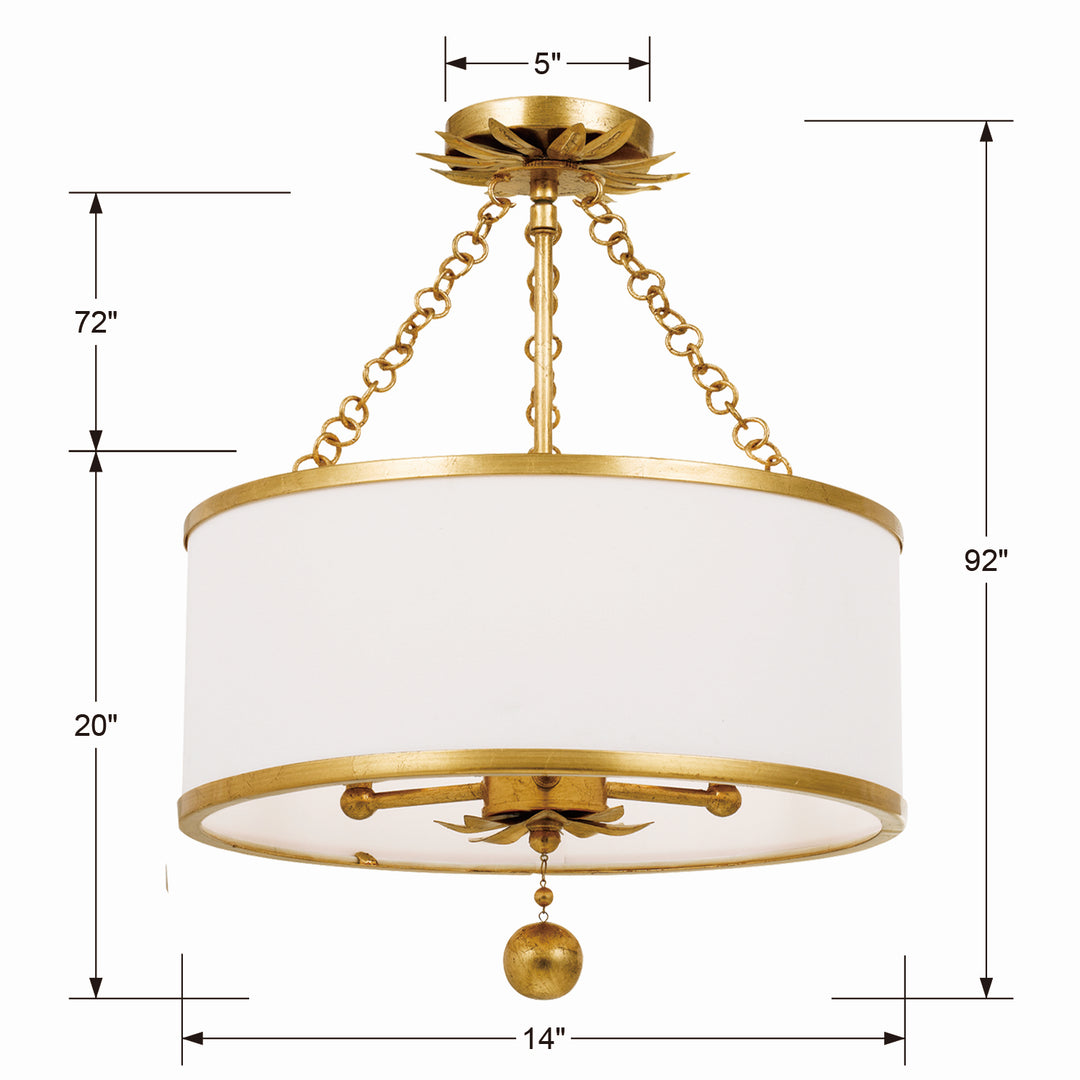Crystorama - 513-GA_CEILING - Three Light Semi Flush Mount - Broche - Antique Gold