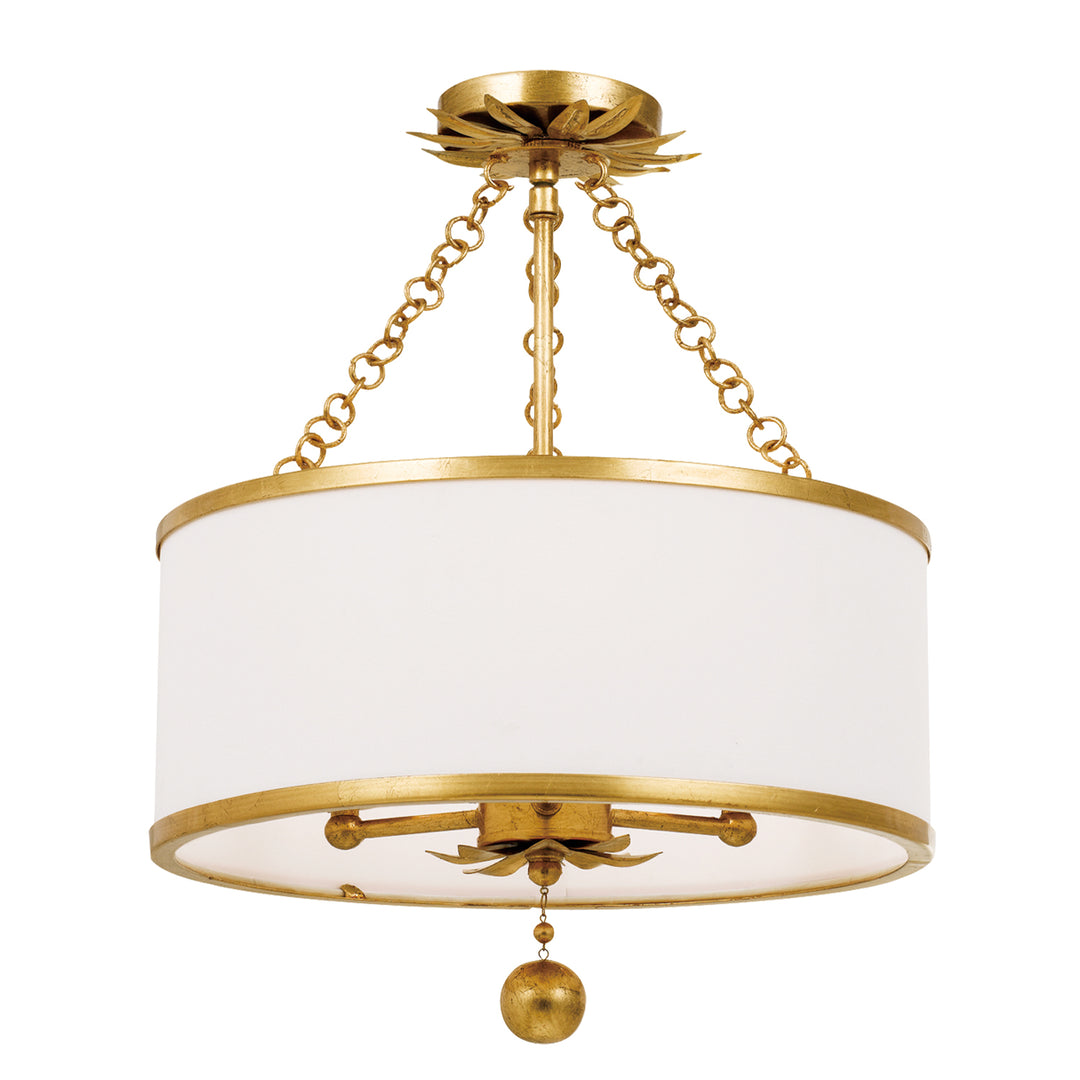 Broche Three Light Semi Flush Mount in Antique Gold - available from The Lighting Shoppe, trusted by Canadian homeowners