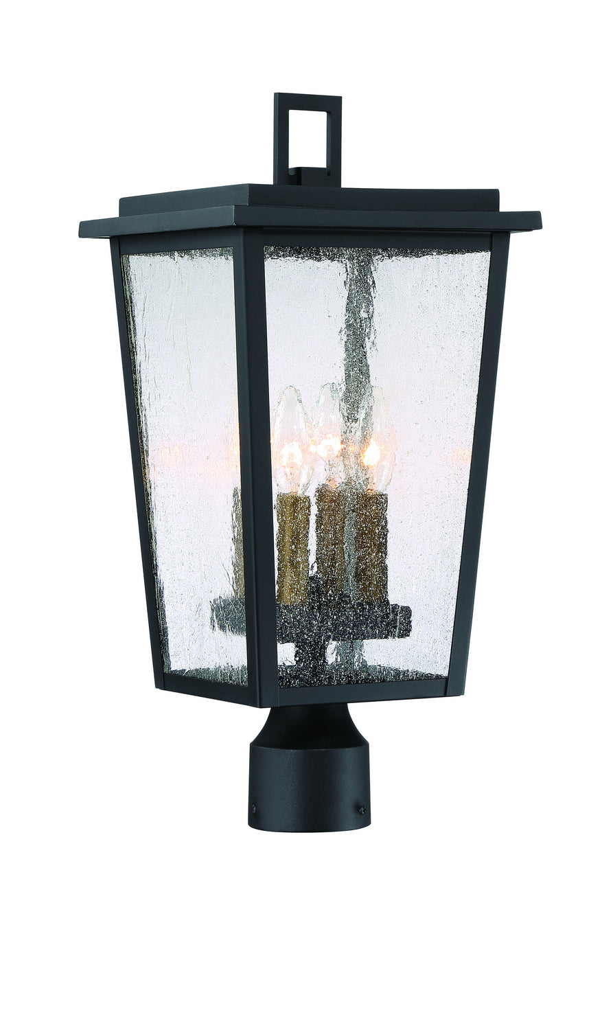 Cantebury Four Light Outdoor Post Mount in Sand Black, Burnt Gold & Sand Black Candle Sleeves - available from The Lighting Shoppe, trusted by Canadian homeowners