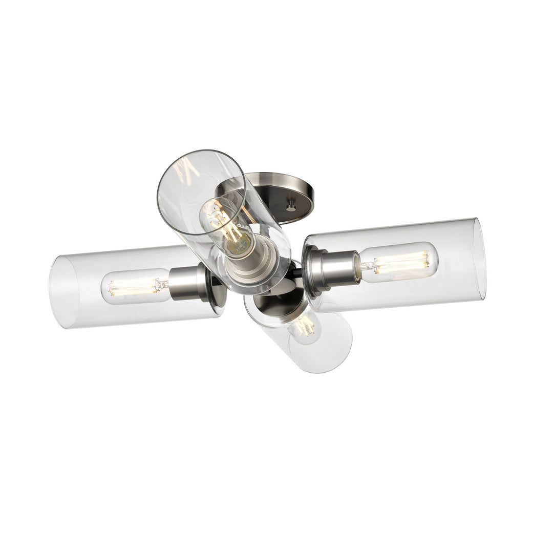 Barker Four Light Semi-Flush Mount in Satin Nickel And Graphite With Clear Glass - available from The Lighting Shoppe, trusted by Canadian homeowners
