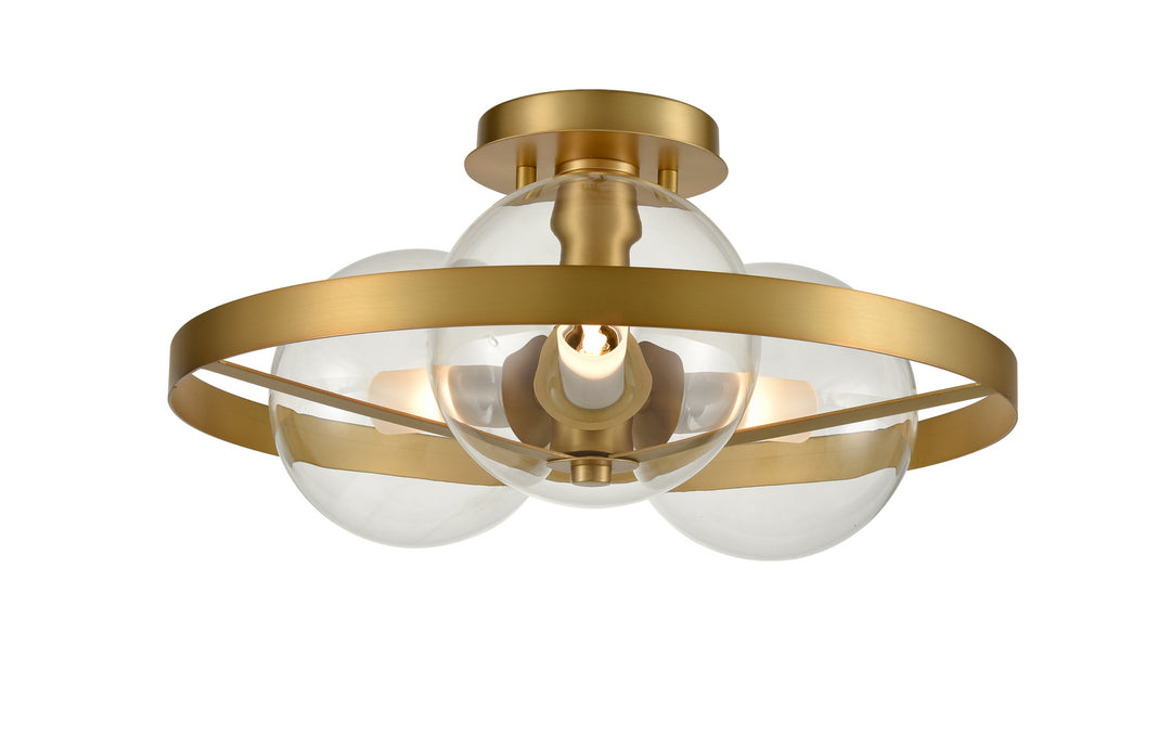 Courcelette Three Light Semi-Flush Mount in Venetian Brass With Clear Glass - available from The Lighting Shoppe, trusted by Canadian homeowners