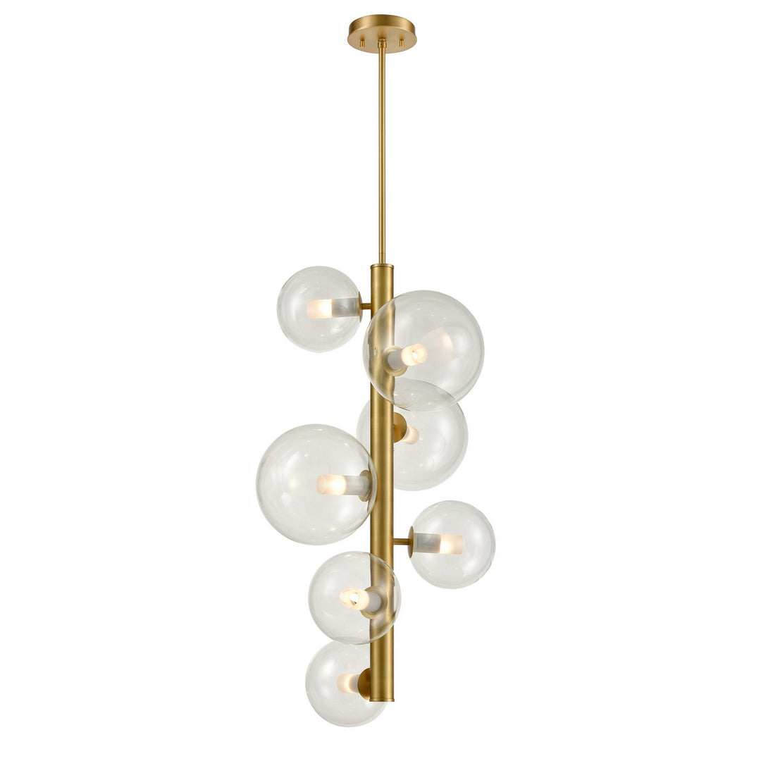 Courcelette Seven Light Foyer Pendant in Venetian Brass With Clear Glass - available from The Lighting Shoppe, trusted by Canadian homeowners