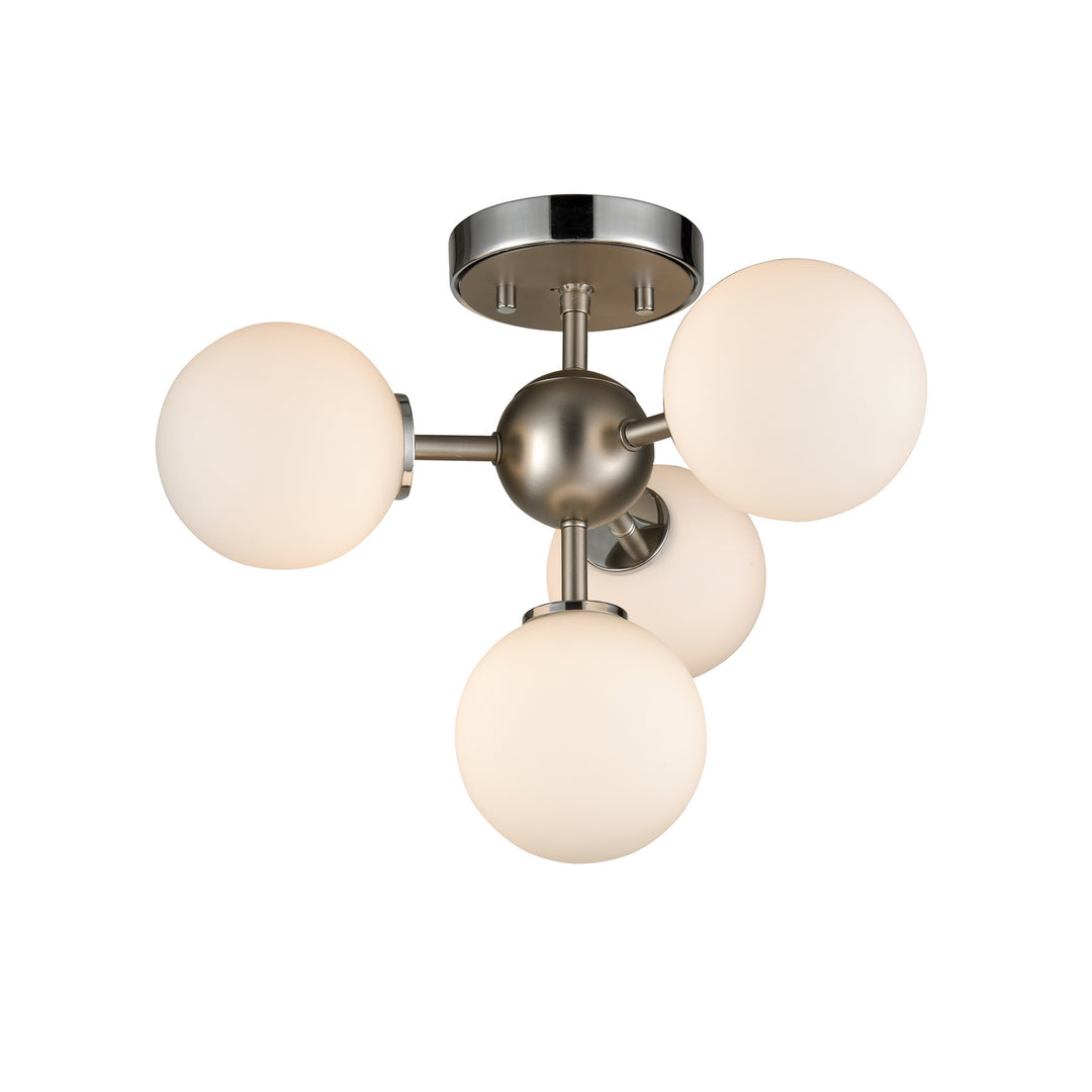 Alouette Four Light Semi-Flush Mount in Chrome/Buffed Nickel w/Half Opal Glass - available from The Lighting Shoppe, trusted by Canadian homeowners