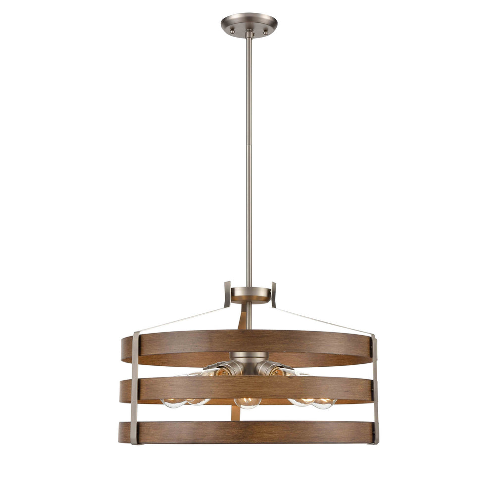 DVI Canada - DVP41808BN+BAW - Five Light Pendant - Fort Garry - Buffed Nickel/Barnwood On Metal
