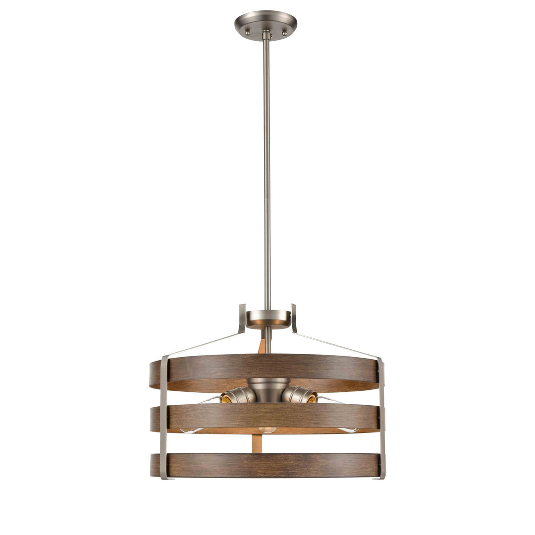 Fort Garry Three Light Pendant in Buffed Nickel/Barnwood On Metal - available from The Lighting Shoppe, trusted by Canadian homeowners