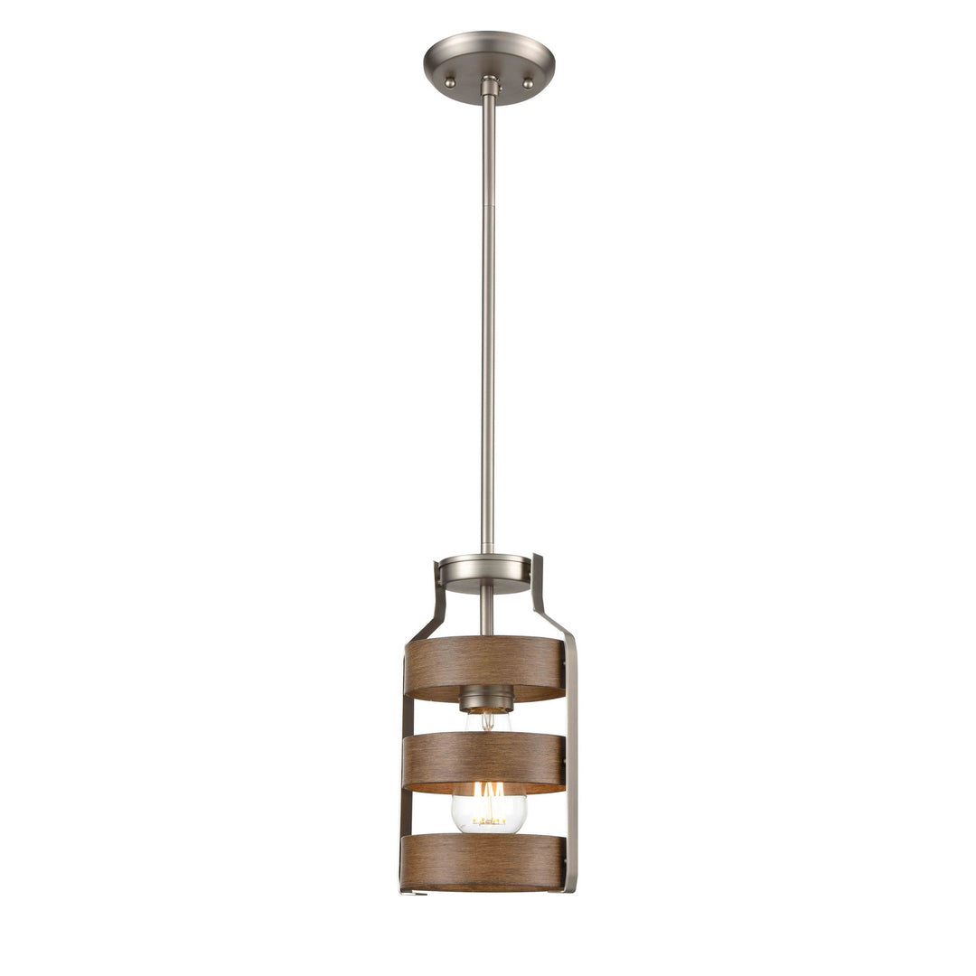 Fort Garry One Light Mini-Pendant in Buffed Nickel/Barnwood On Metal - available from The Lighting Shoppe, trusted by Canadian homeowners