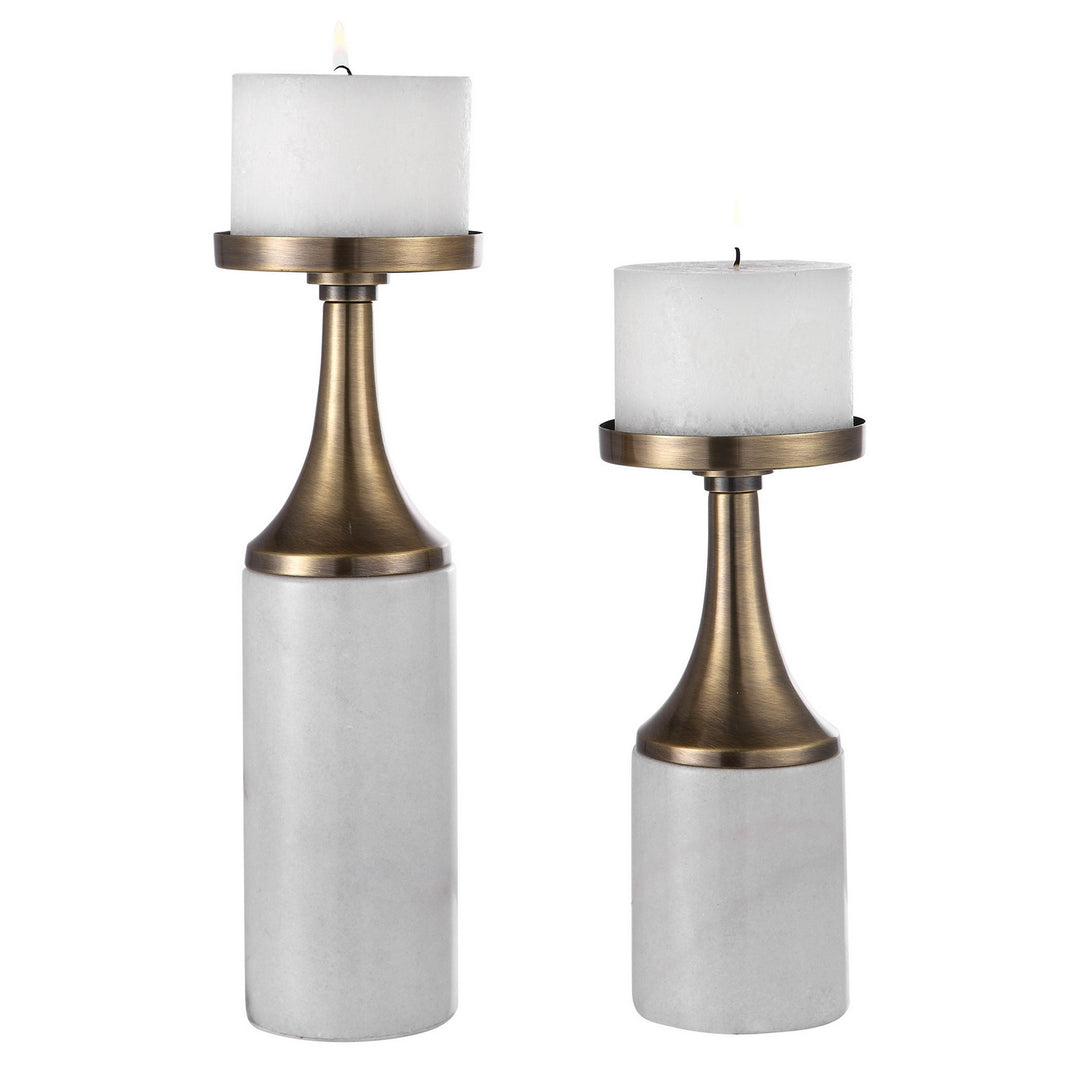 Castiel Candleholders, Set/2 in Antique Brushed Brass - available from The Lighting Shoppe, trusted by Canadian homeowners
