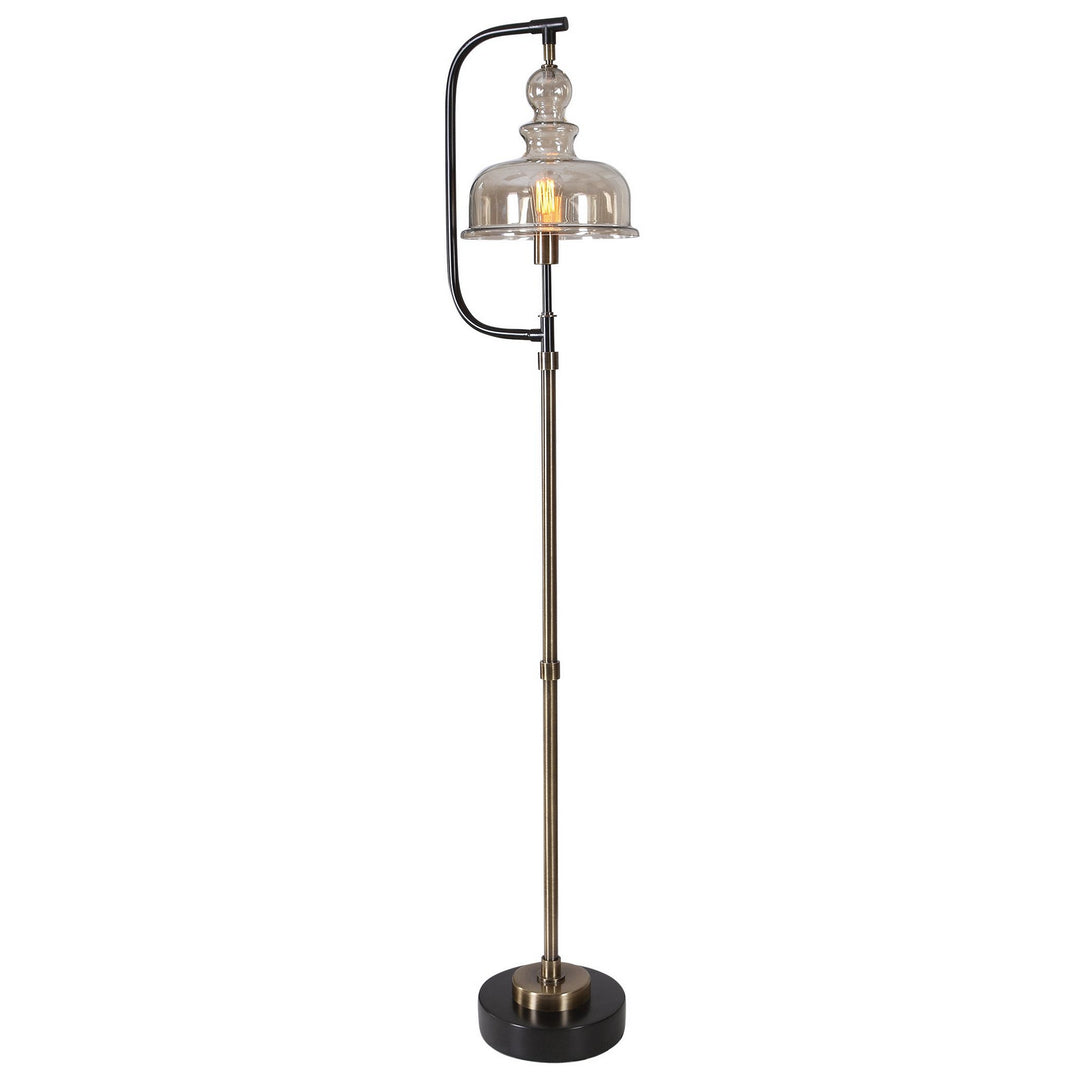 Elieser One Light Floor Lamp in Antiqued Brushed Brass - available from The Lighting Shoppe, trusted by Canadian homeowners