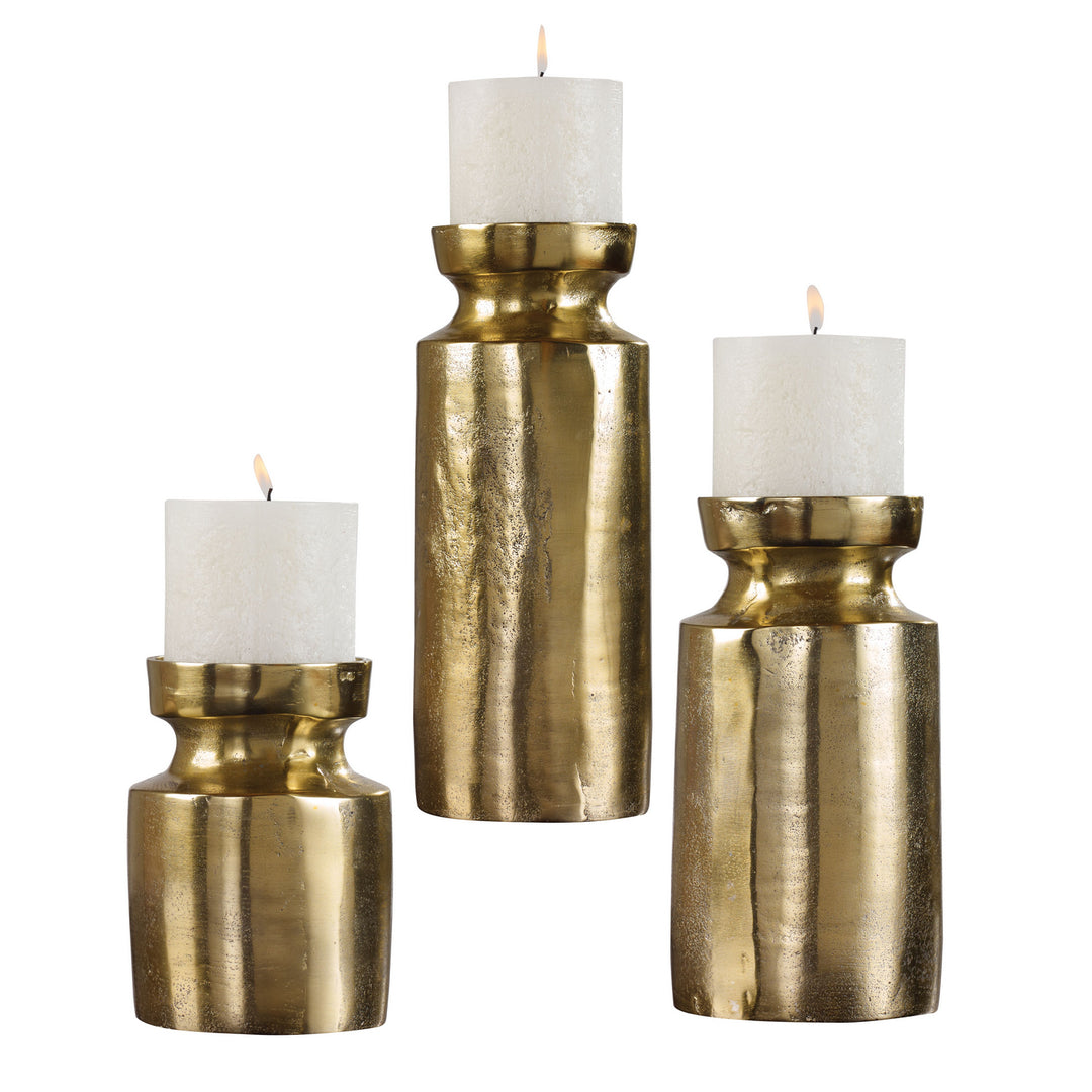 Amina Candleholders, Set/3 in Antique Brass - available from The Lighting Shoppe, trusted by Canadian homeowners