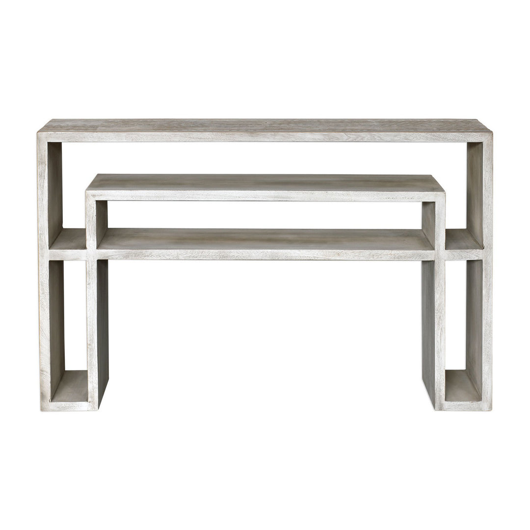 Genara Console Table in Aged Bone White Over Mahogany - available from The Lighting Shoppe, trusted by Canadian homeowners