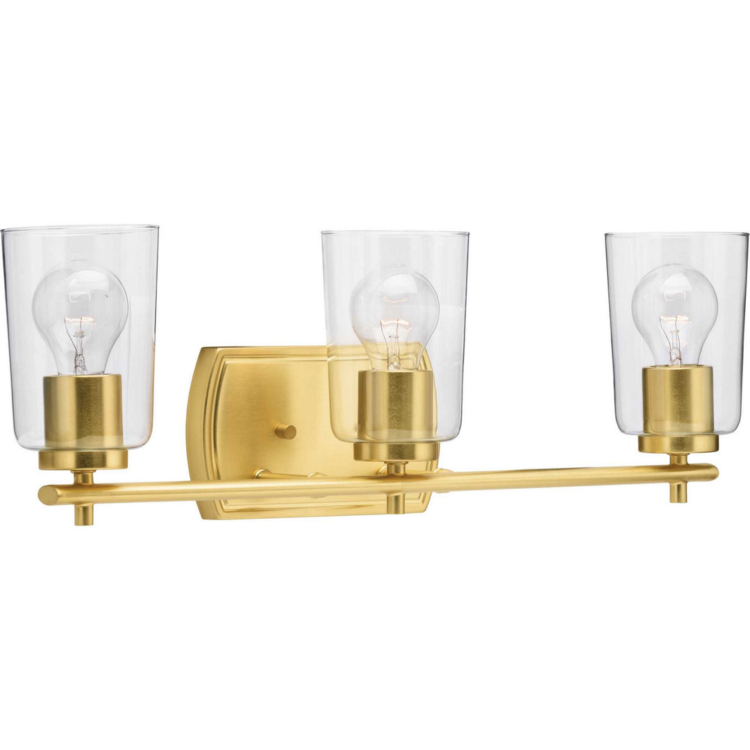 Adley Three Light Bath & Vanity in Satin Brass - available from The Lighting Shoppe, trusted by Canadian homeowners
