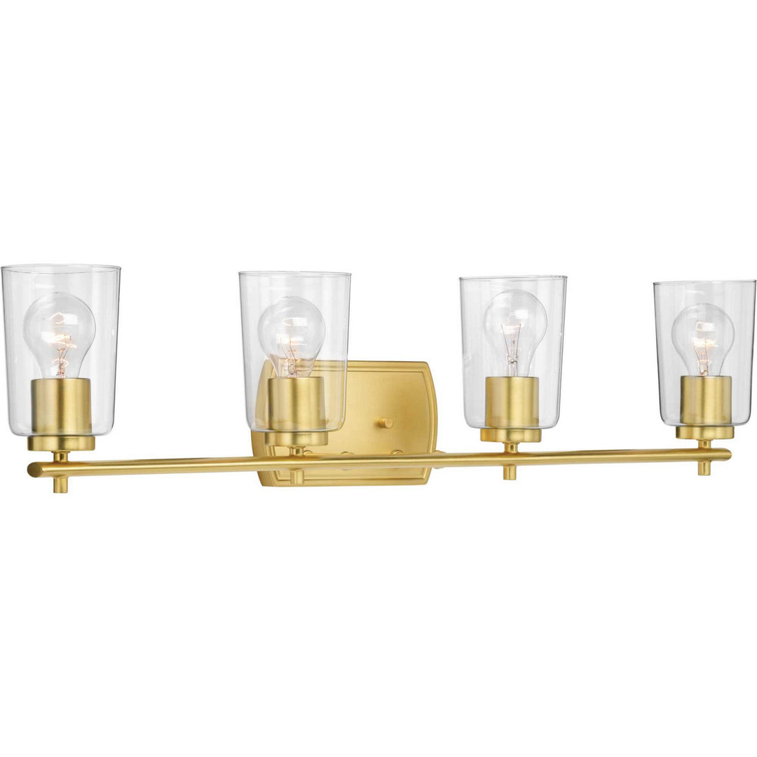 Adley Four Light Bath & Vanity in Satin Brass - available from The Lighting Shoppe, trusted by Canadian homeowners