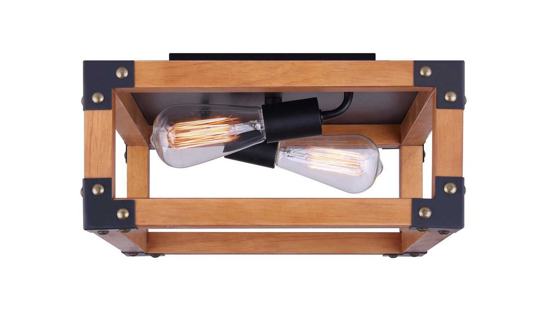 Moss Two Light Flush Mount in Black/Wood Canarm Canada
