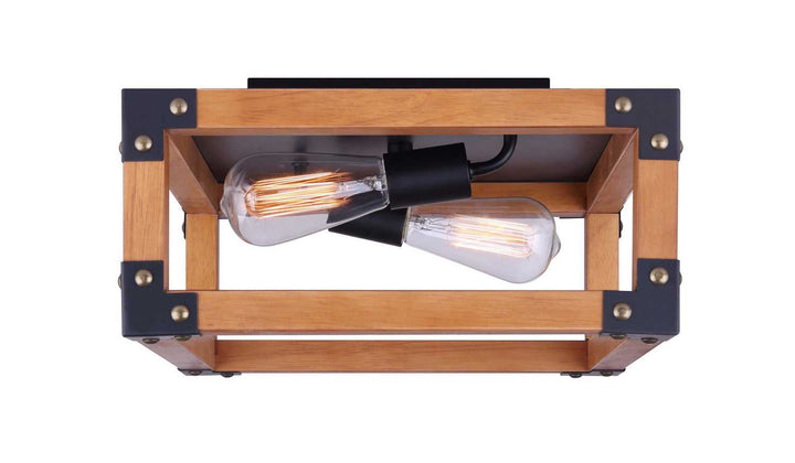 Moss Two Light Flush Mount in Black/Wood Canarm Canada