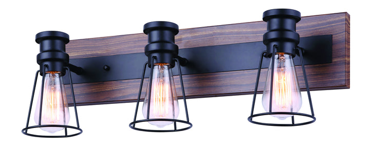 Blake Three Light Vanity in Black/Faux Wood - available from The Lighting Shoppe, trusted by Canadian homeowners