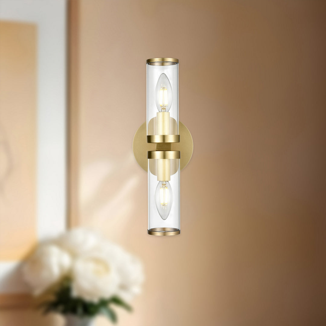 Alora Canada - WV309002NBCG - Two Light Wall Sconce - Revolve - Clear Glass/Natural Brass