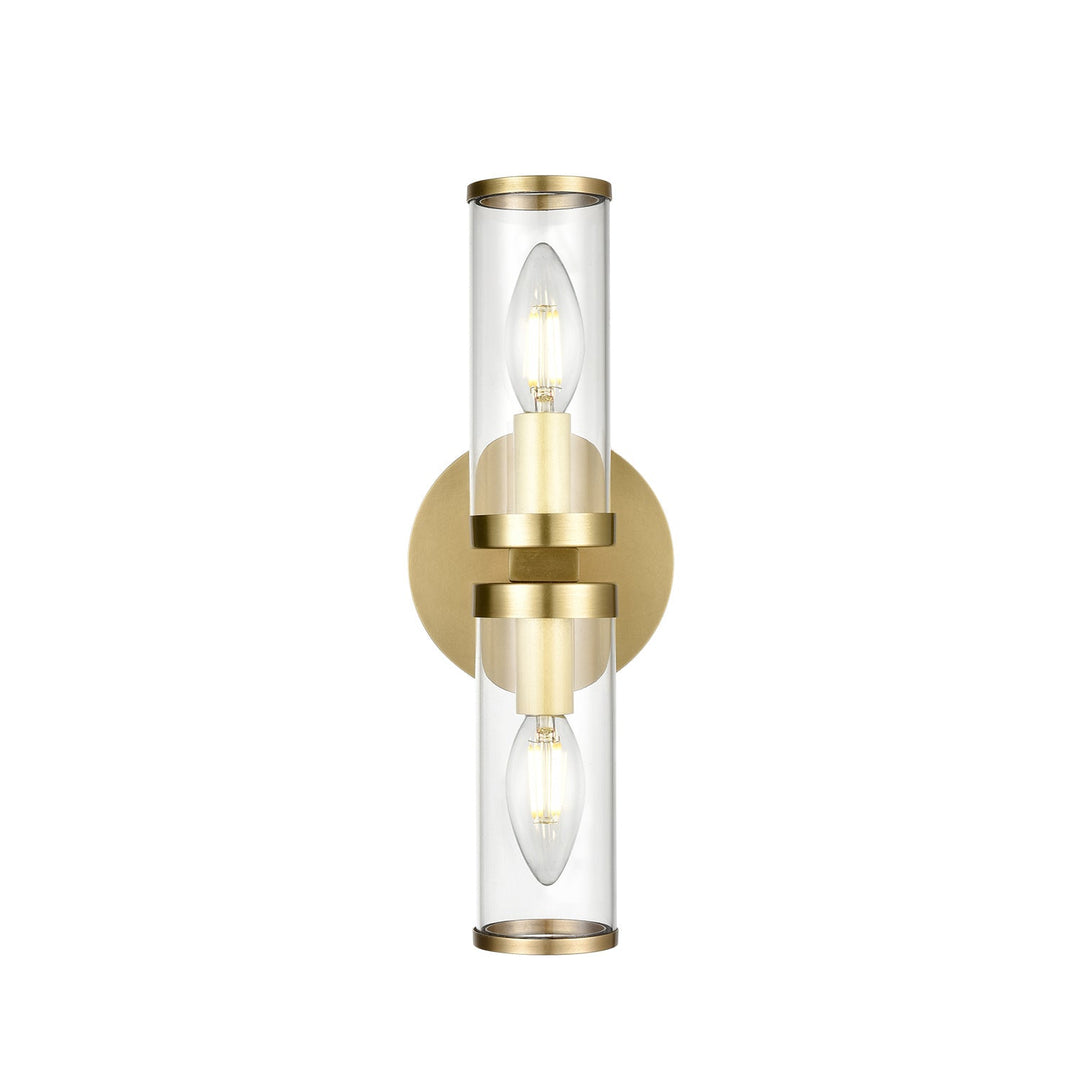 Revolve Two Light Wall Sconce in Clear Glass/Natural Brass Alora Canada