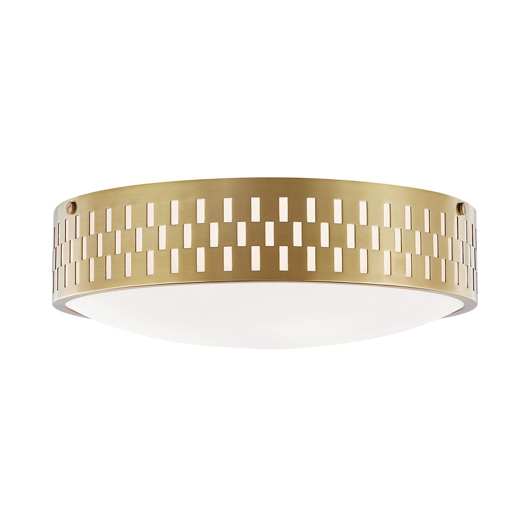 Phoebe Three Light Flush Mount in Aged Brass - available from The Lighting Shoppe, trusted by Canadian homeowners