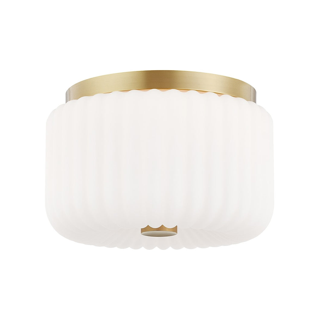Lydia Two Light Flush Mount in Aged Brass - available from The Lighting Shoppe, trusted by Canadian homeowners
