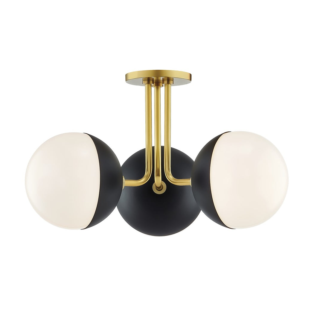 Renee Three Light Semi Flush Mount in Aged Brass/Black - available from The Lighting Shoppe, trusted by Canadian homeowners