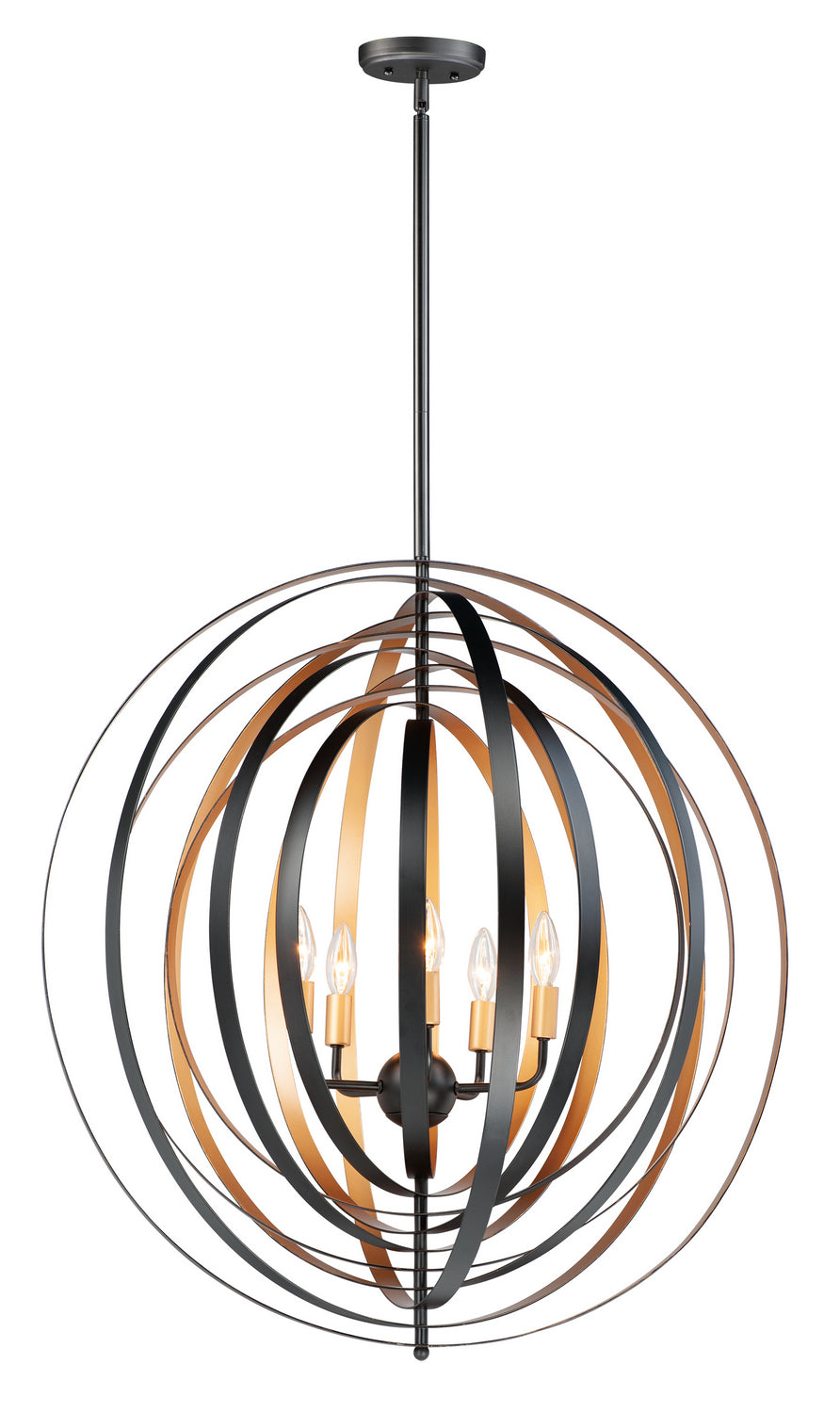 Radial Five Light Pendant in Black / Gold
