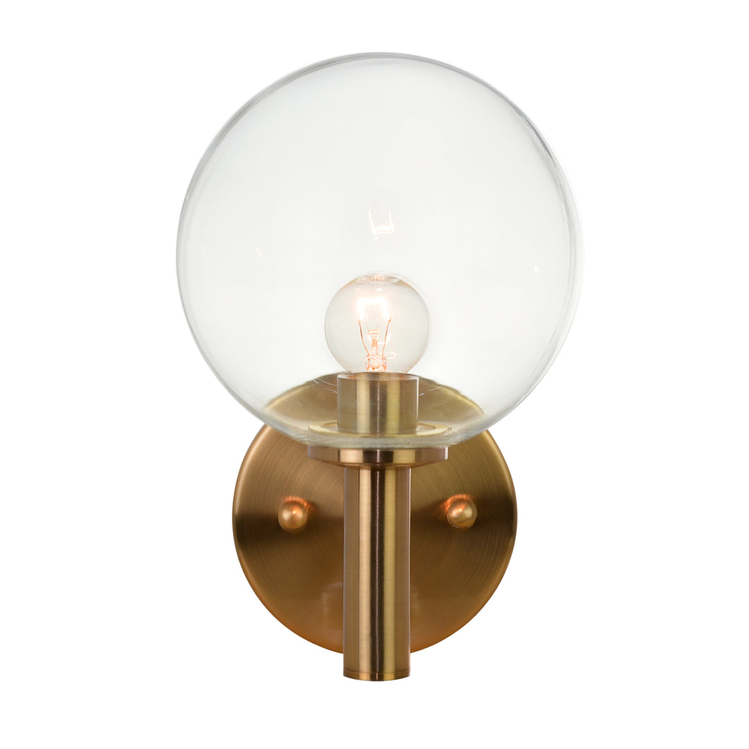 Cosmo One Light Wall Sconce in Aged Gold Brass - available from The Lighting Shoppe, trusted by Canadian homeowners