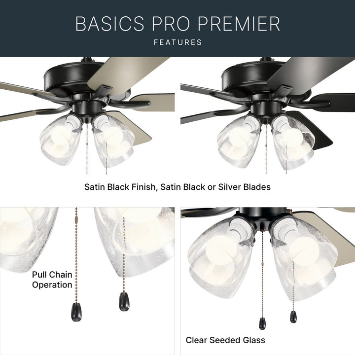 Kichler Canada - 330016SBKS - 52"Ceiling Fan - Basics Pro Premier - Satin Black