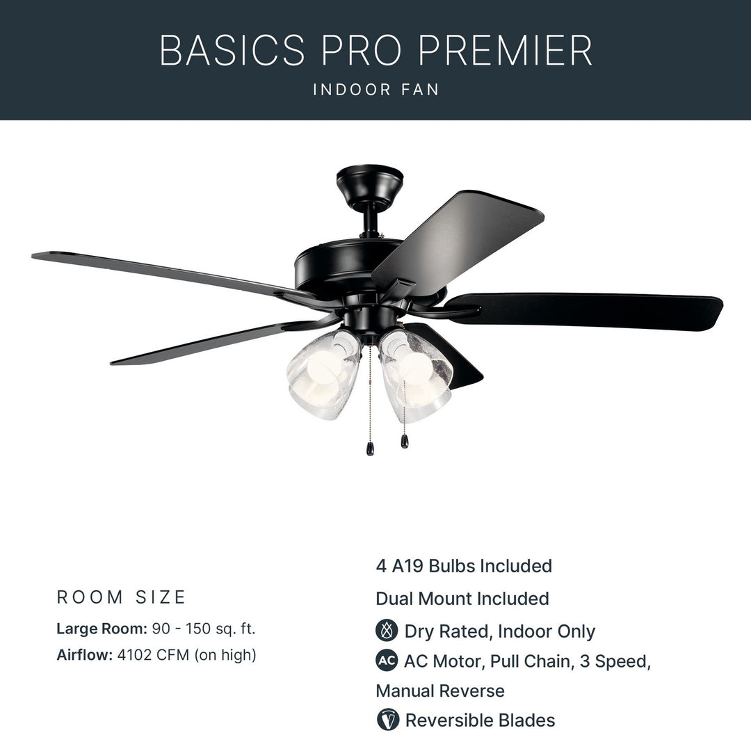 Kichler Canada - 330016SBKS - 52"Ceiling Fan - Basics Pro Premier - Satin Black