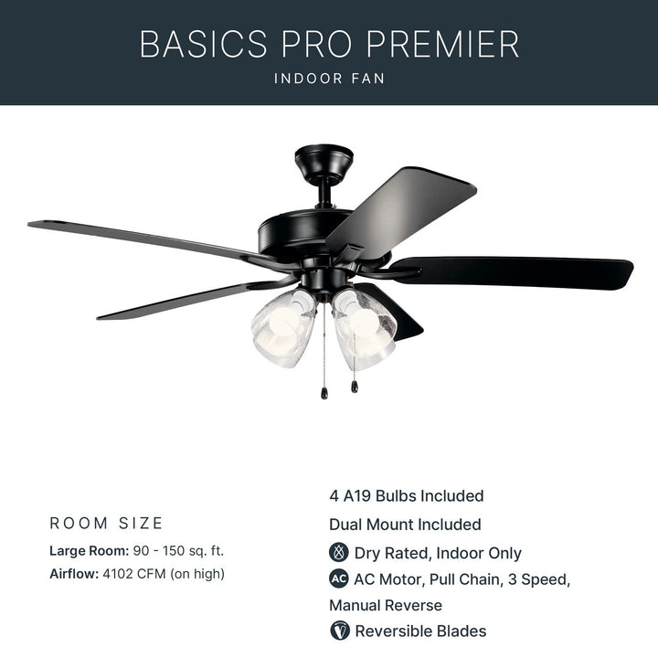 Kichler Canada - 330016SBKS - 52"Ceiling Fan - Basics Pro Premier - Satin Black