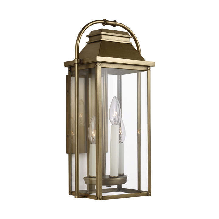 Wellsworth Three Light Lantern in Painted Distressed Brass - available from The Lighting Shoppe, trusted by Canadian homeowners