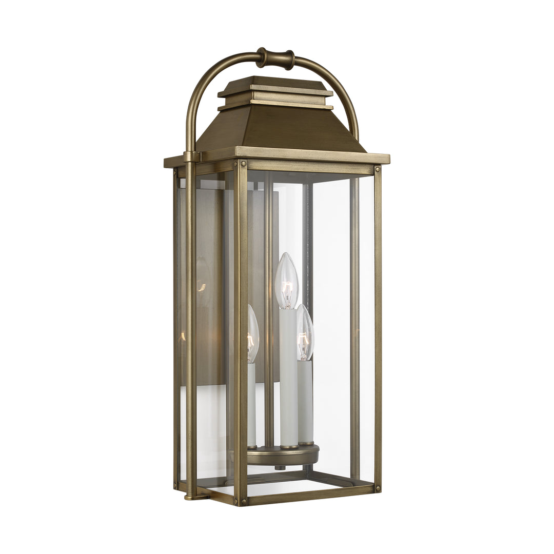 Wellsworth Three Light Lantern in Painted Distressed Brass - available from The Lighting Shoppe, trusted by Canadian homeowners