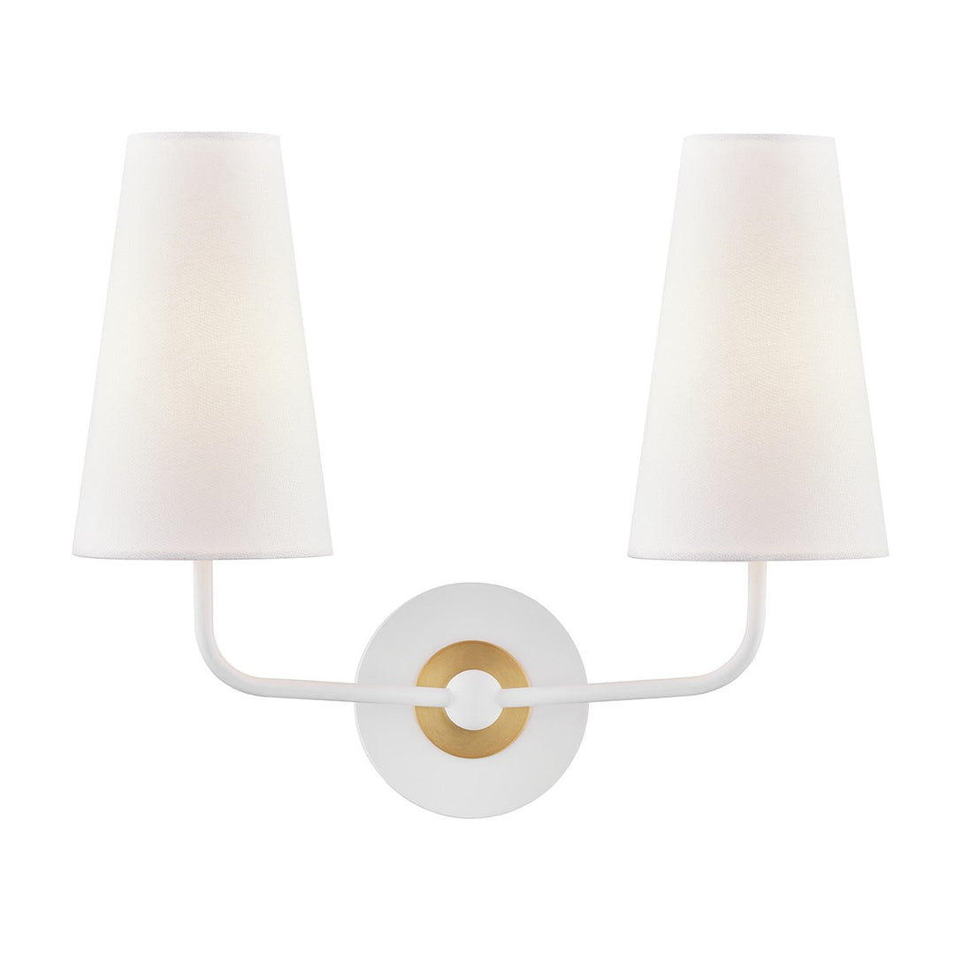 Merri Two Light Wall Sconce in Aged Brass/Soft Off White - available from The Lighting Shoppe, trusted by Canadian homeowners