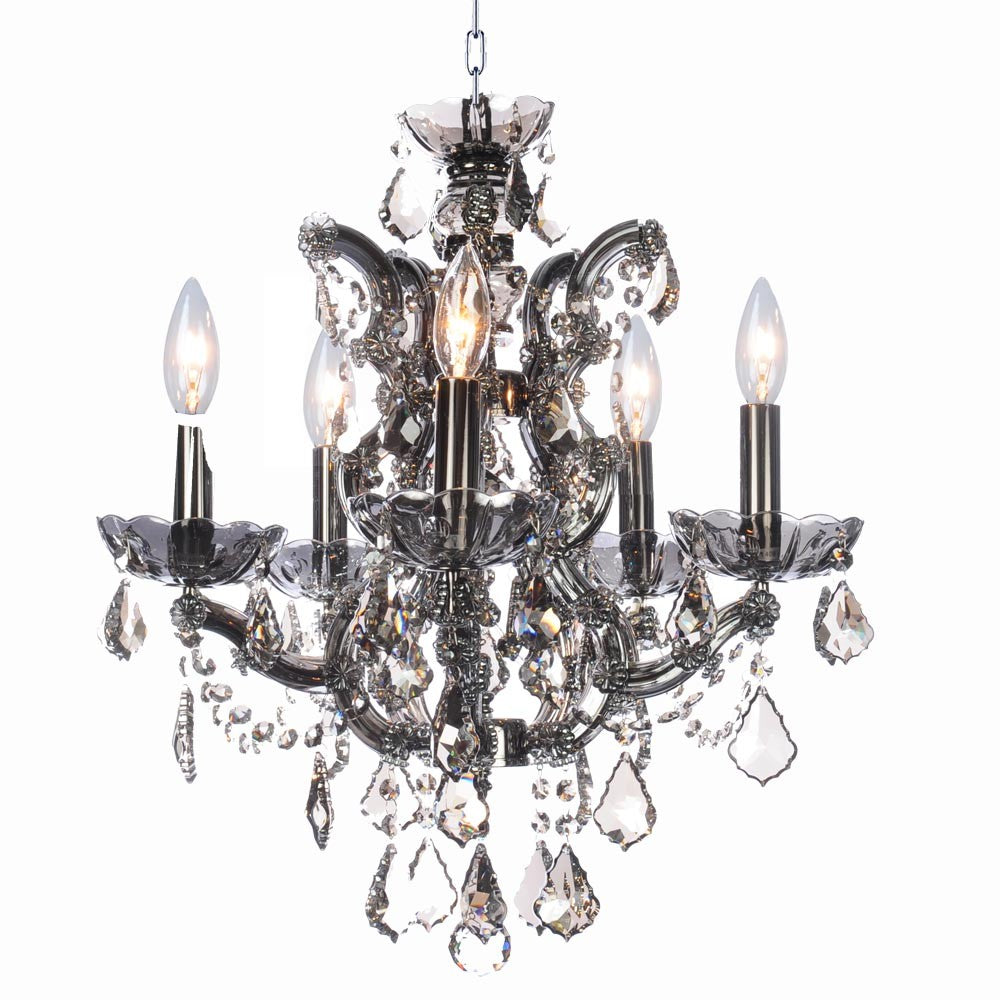 Maria Teresa Smoke Five Light Chandelier in Chrome/Smoke Crystal - available from The Lighting Shoppe, trusted by Canadian homeowners