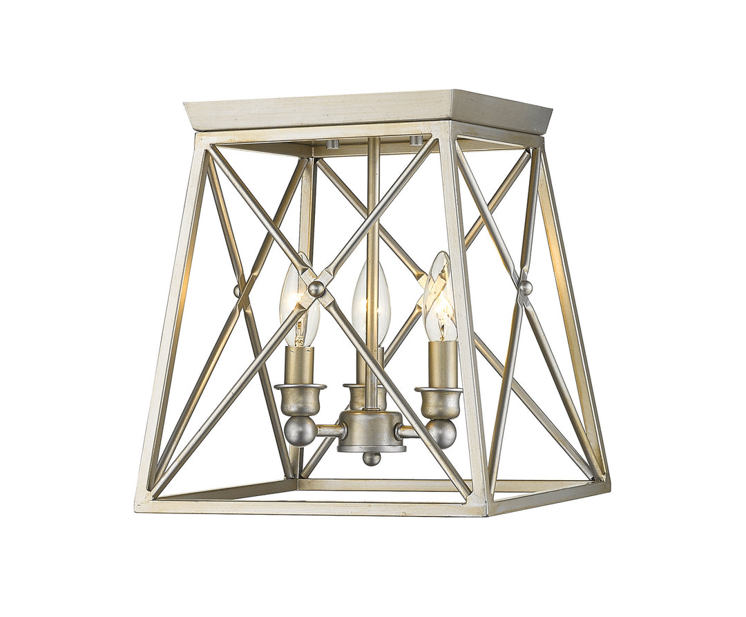 Trestle Three Light Flush Mount in Antique Silver - available from The Lighting Shoppe, trusted by Canadian homeowners