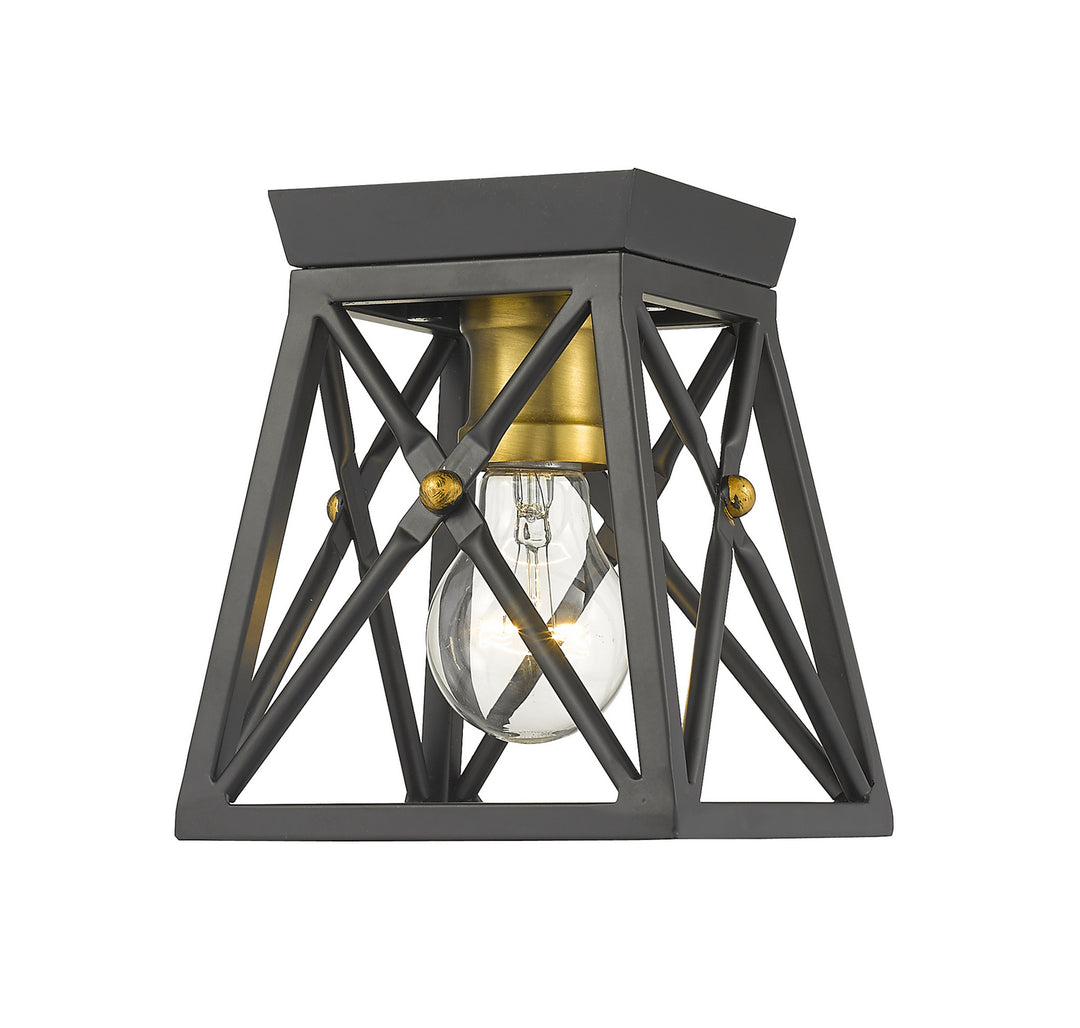 Trestle One Light Flush Mount in Matte Black + Olde Brass - available from The Lighting Shoppe, trusted by Canadian homeowners