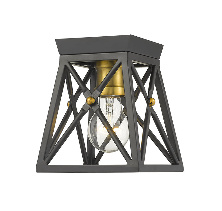 Trestle One Light Flush Mount in Matte Black + Olde Brass - available from The Lighting Shoppe, trusted by Canadian homeowners