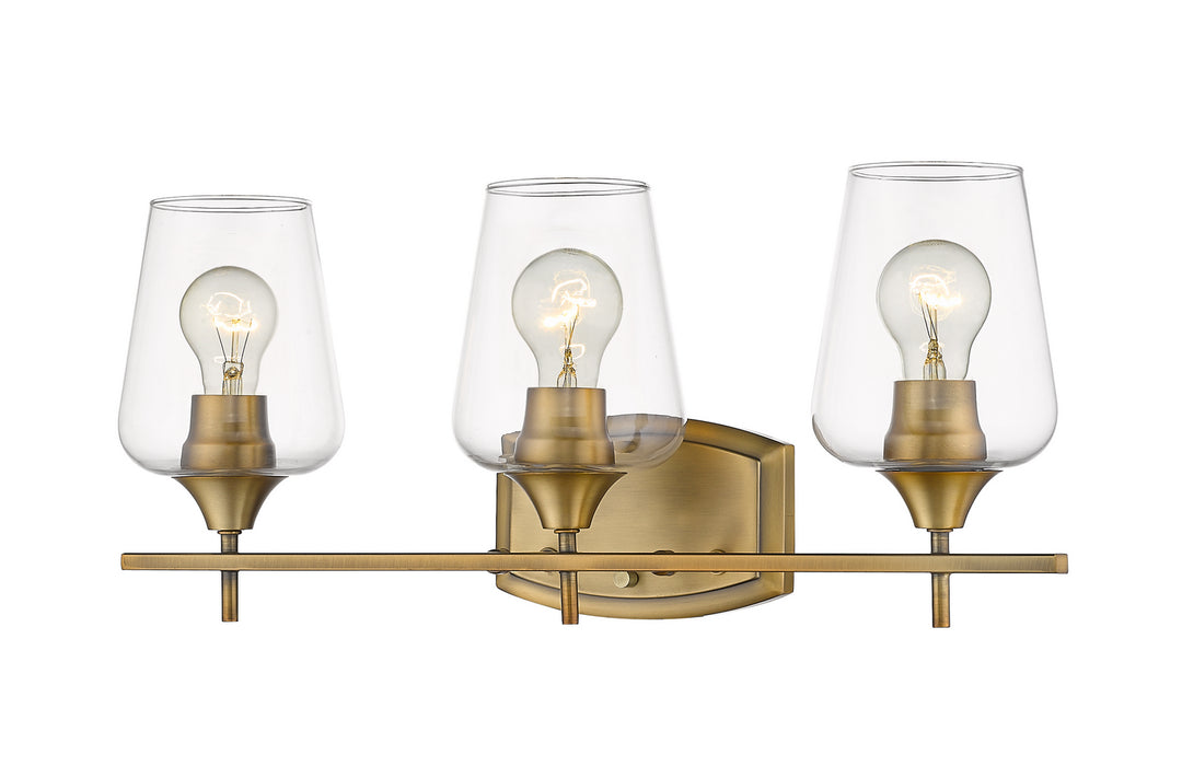 Joliet Three Light Vanity in Olde Brass - available from The Lighting Shoppe, trusted by Canadian homeowners