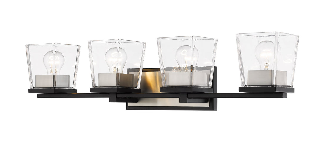 Bleeker Street Four Light Vanity in Matte Black + Brushed Nickel - available from The Lighting Shoppe, trusted by Canadian homeowners