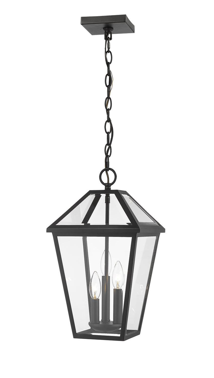 Talbot Three Light Outdoor Chain Mount Ceiling Fixture in Black - available from The Lighting Shoppe, trusted by Canadian homeowners